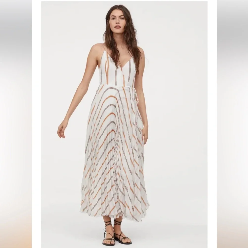 H&M Ivory Maxi Dress with Tan Stripes size 6 - Picture 2 of 16